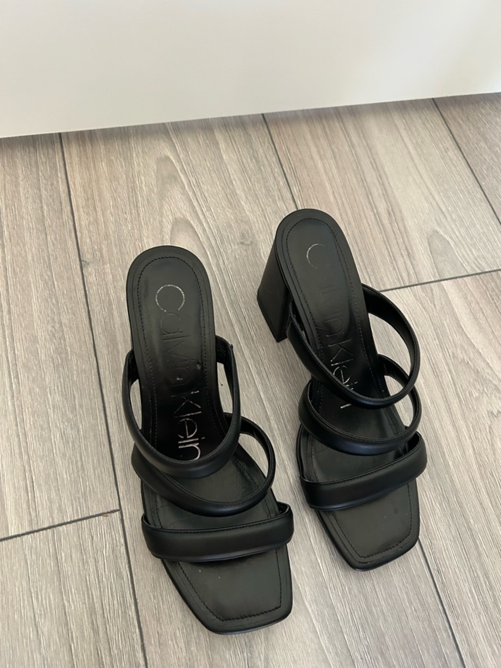 Calvin Klein Black Triple-Strap Block Heel Sandals